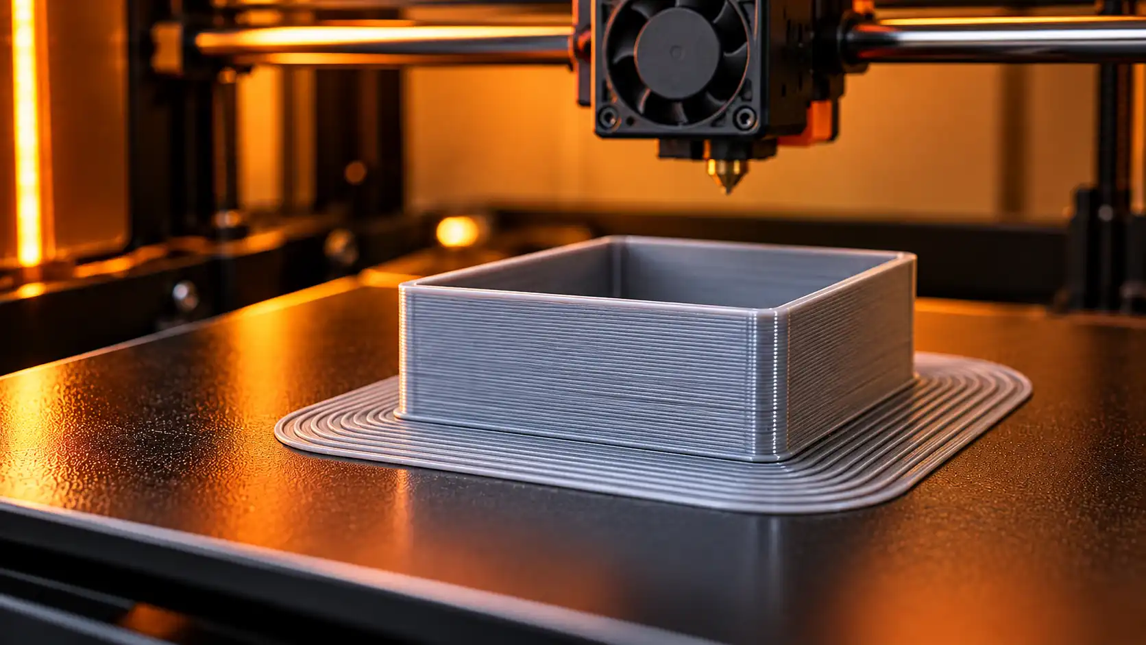 Warm-lit 3D Printer Interior with Printed Box-optimized.webp